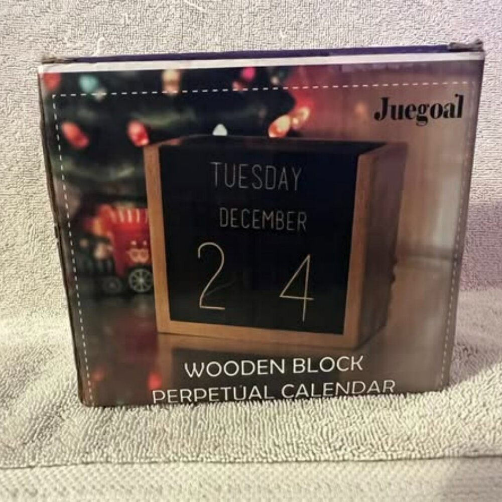 Juegoal Wooden Perpetual Calendar, Wooden Block Daily (Black)